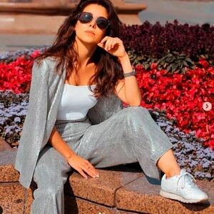 Zara Silver Sequined Cape Blazer Jacket